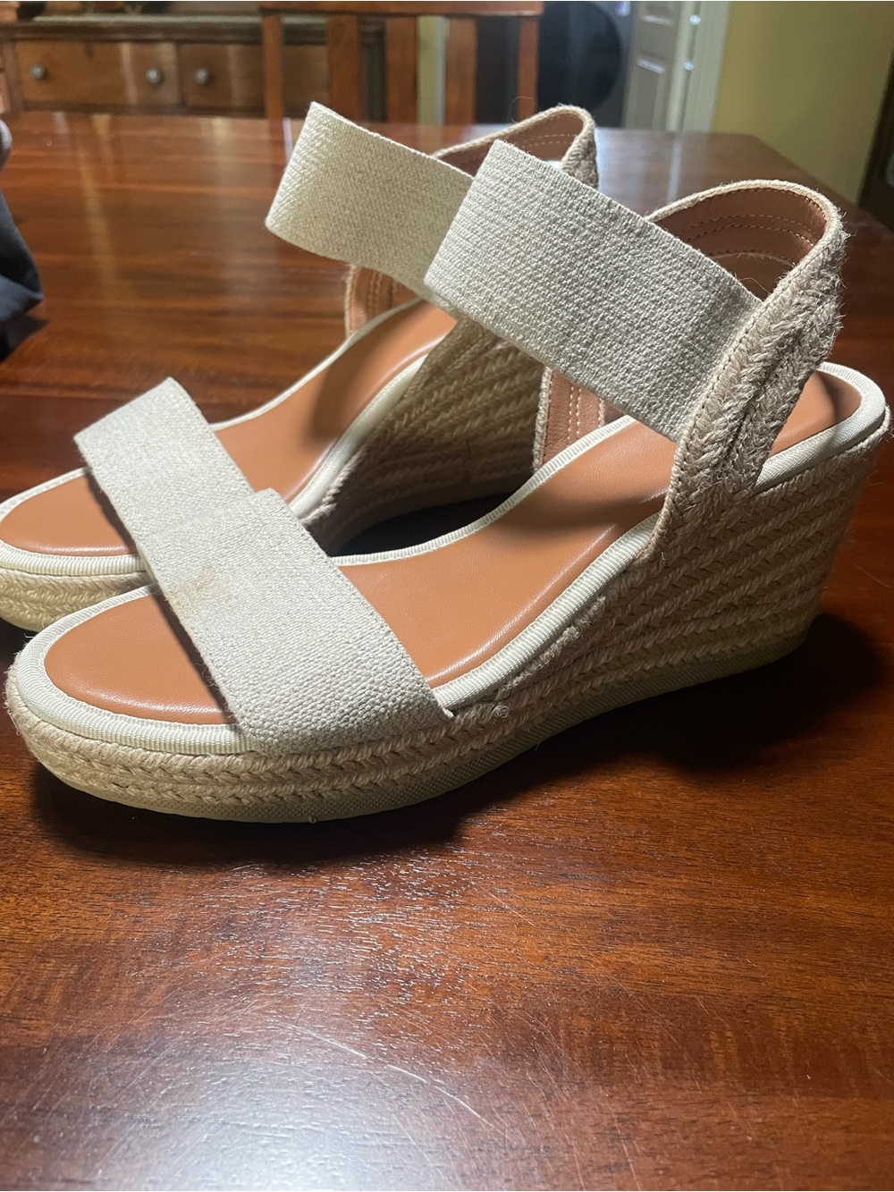 Mia Neutral Espadrille Wedge Sandals - Beige Canvas